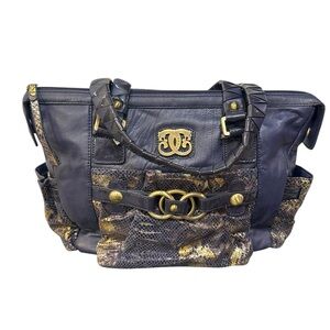 Vintage Sharif Leather Shoulder Bag | Snakeskin / Blue | Detailed | Purse